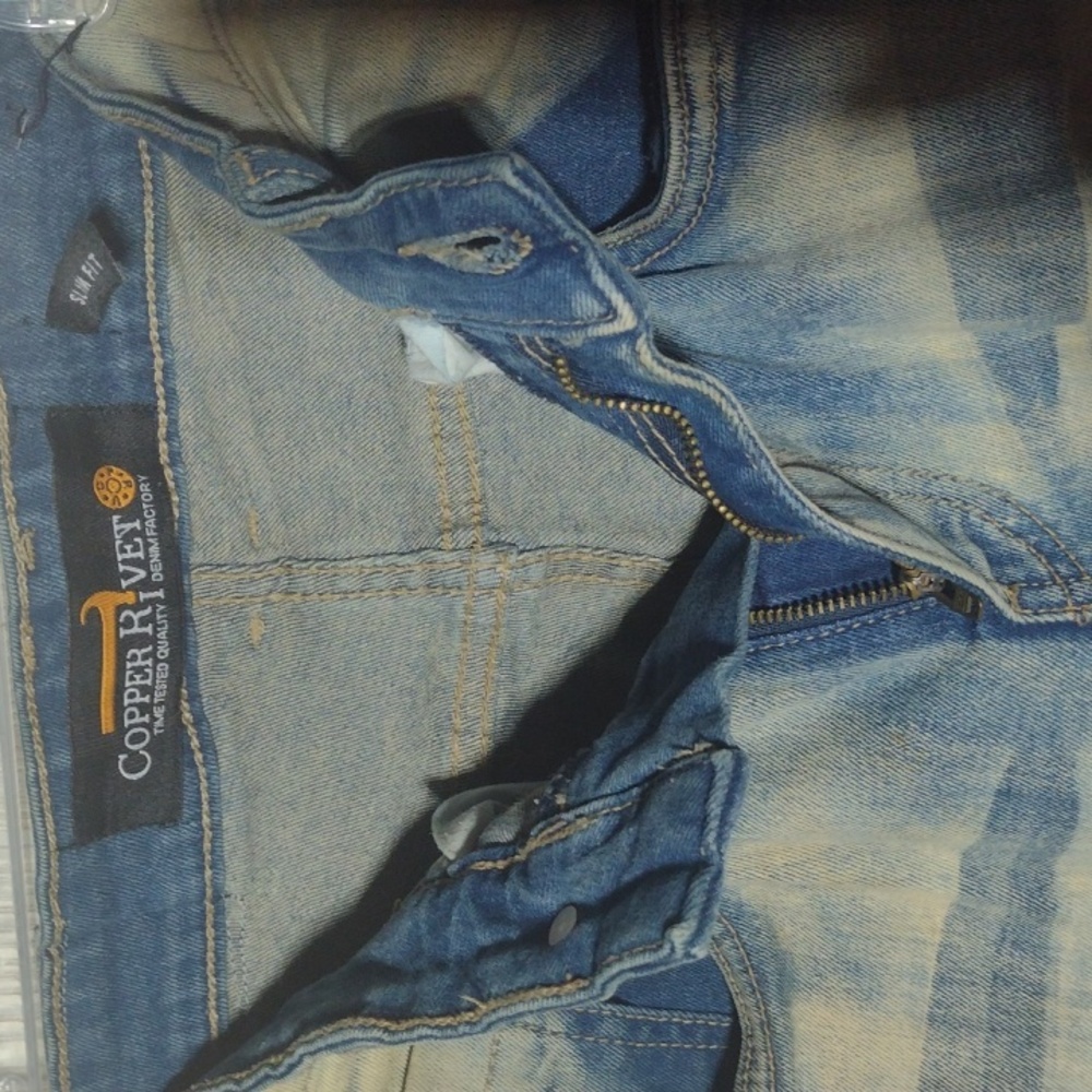 Distressed Copper Rivet Skinny Jeans - Picture 13 of 16
